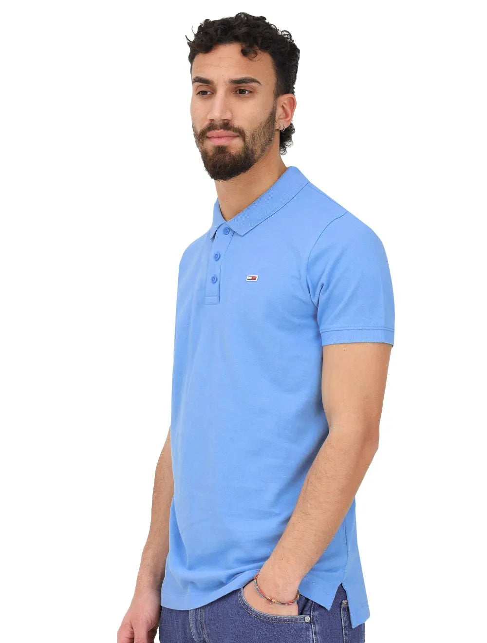 Polo Tommy Jeans Masculina Regular Original Fine Piquet Azul Celeste