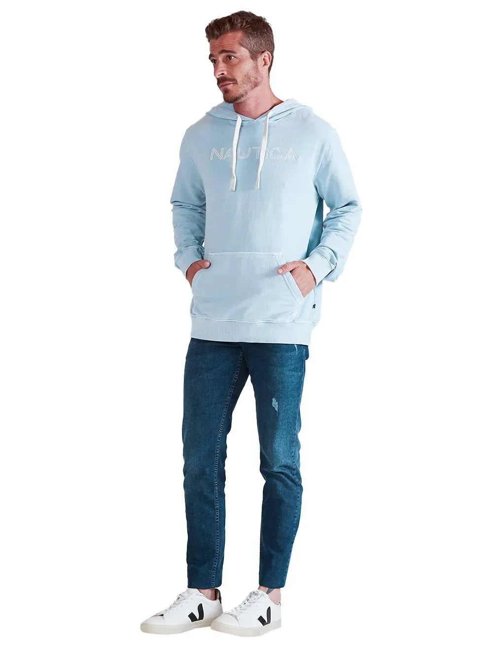 Moletom Nautica Masculino Hoodie Laundry Embroidered Azul Claro