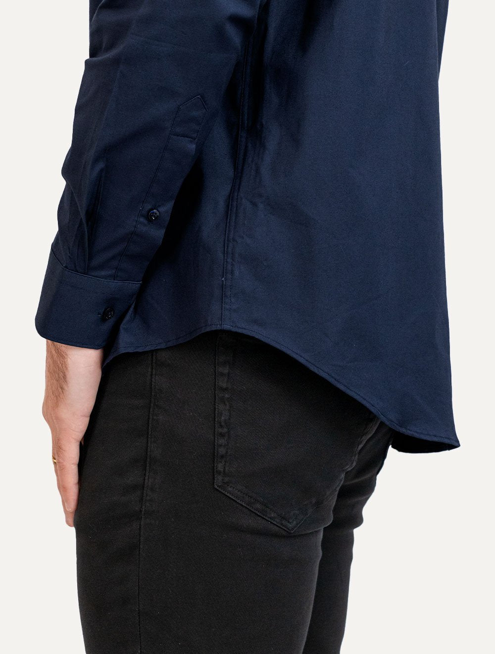 Camisa Aramis Masculina Regular Tricoline Liso Stretch Azul Marinho