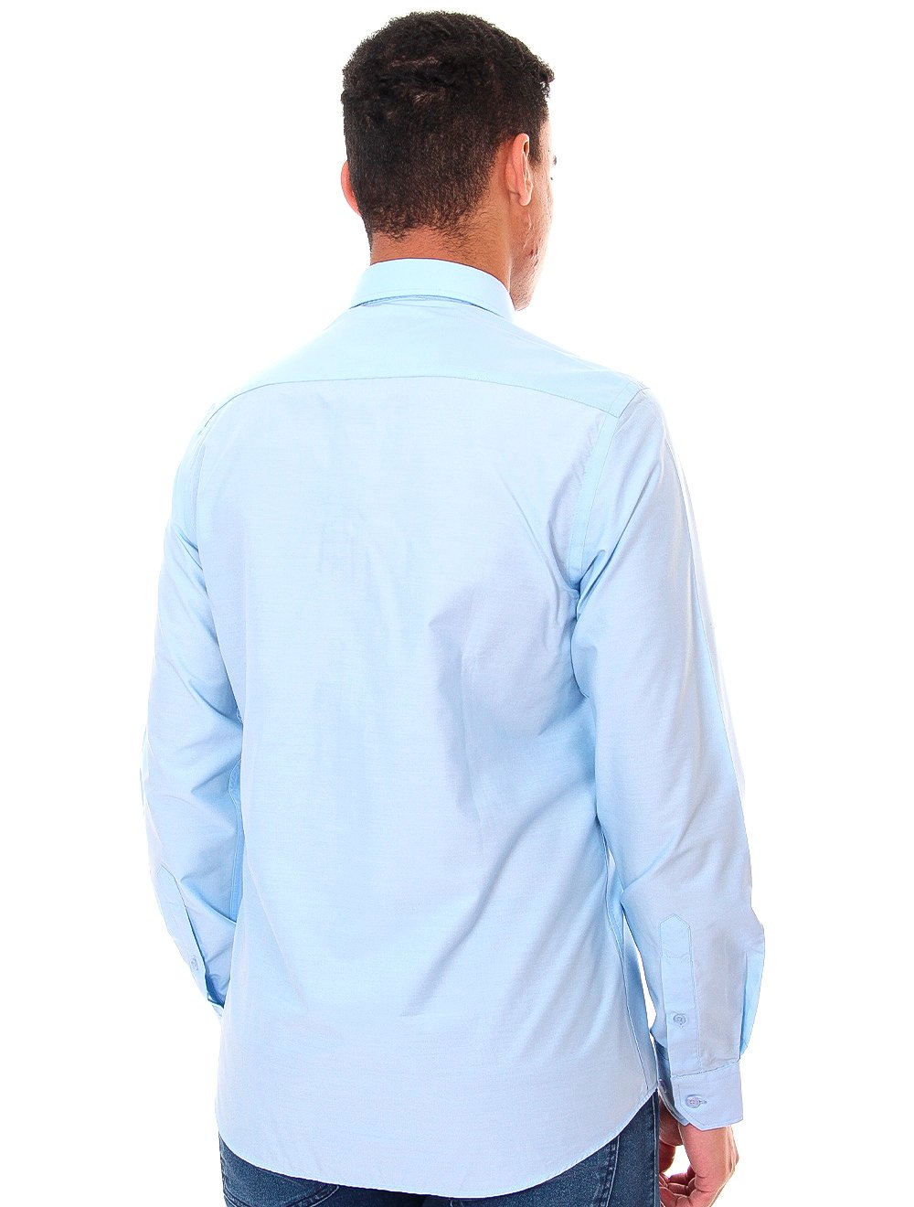 Camisa Dudalina Masculina Slim Tricoline Lisa Azul Médio