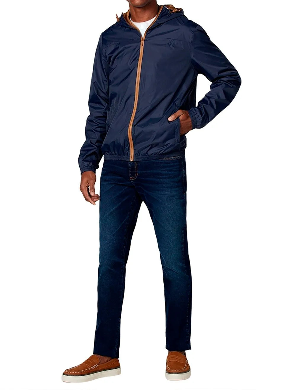 Jaqueta Dudalina Masculina Nylon Hoodie Corta Vento Azul Marinho