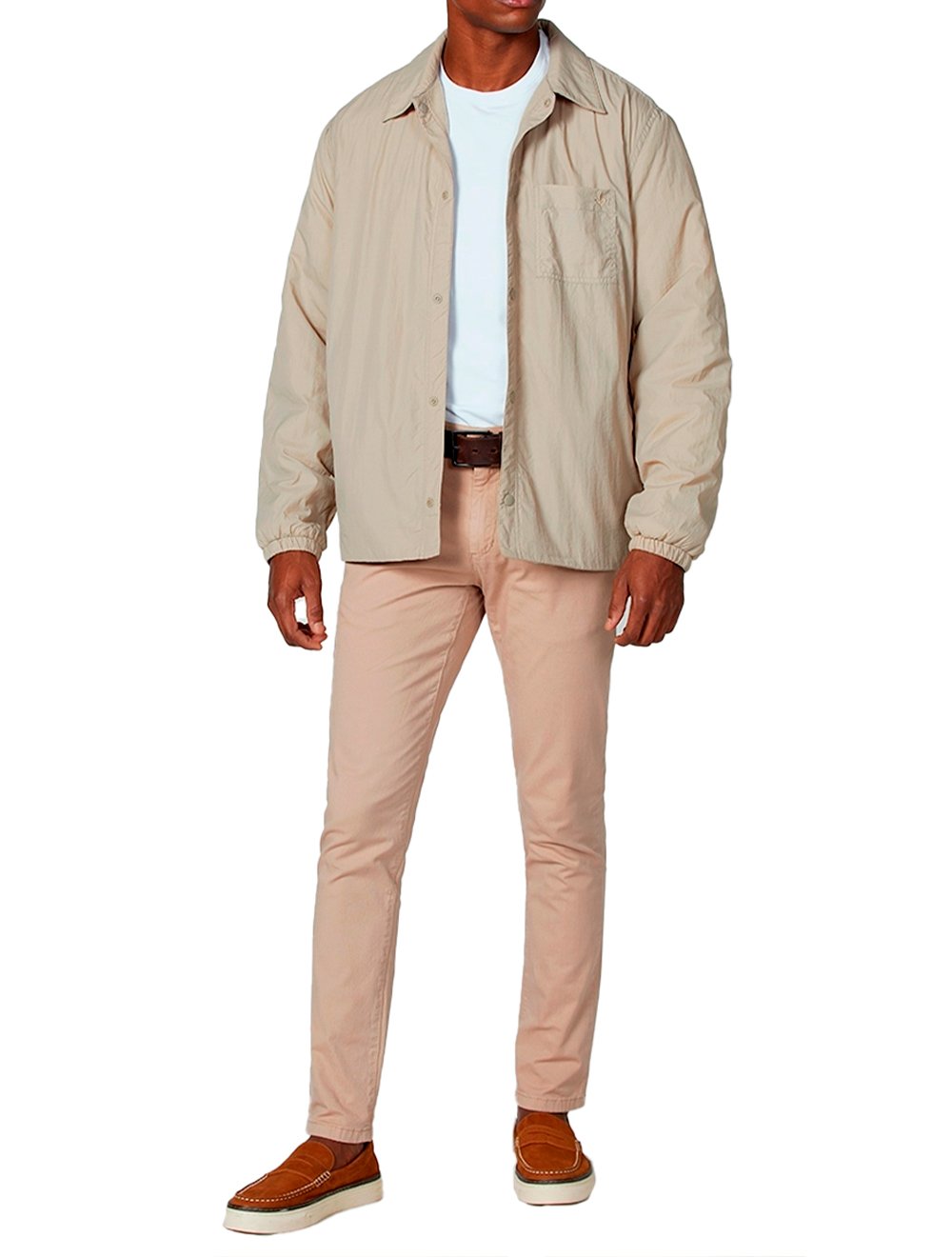 Jaqueta Dudalina Masculina Nylon Leve Forro Lã Cáqui Claro