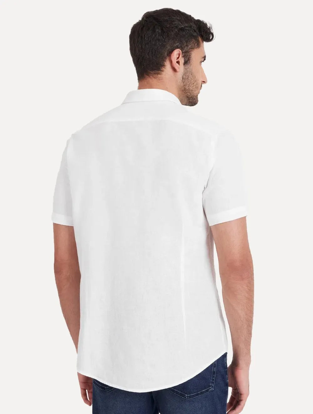 Camisa Aramis Masculina Manga Curta Slim Linho Algodão Branca