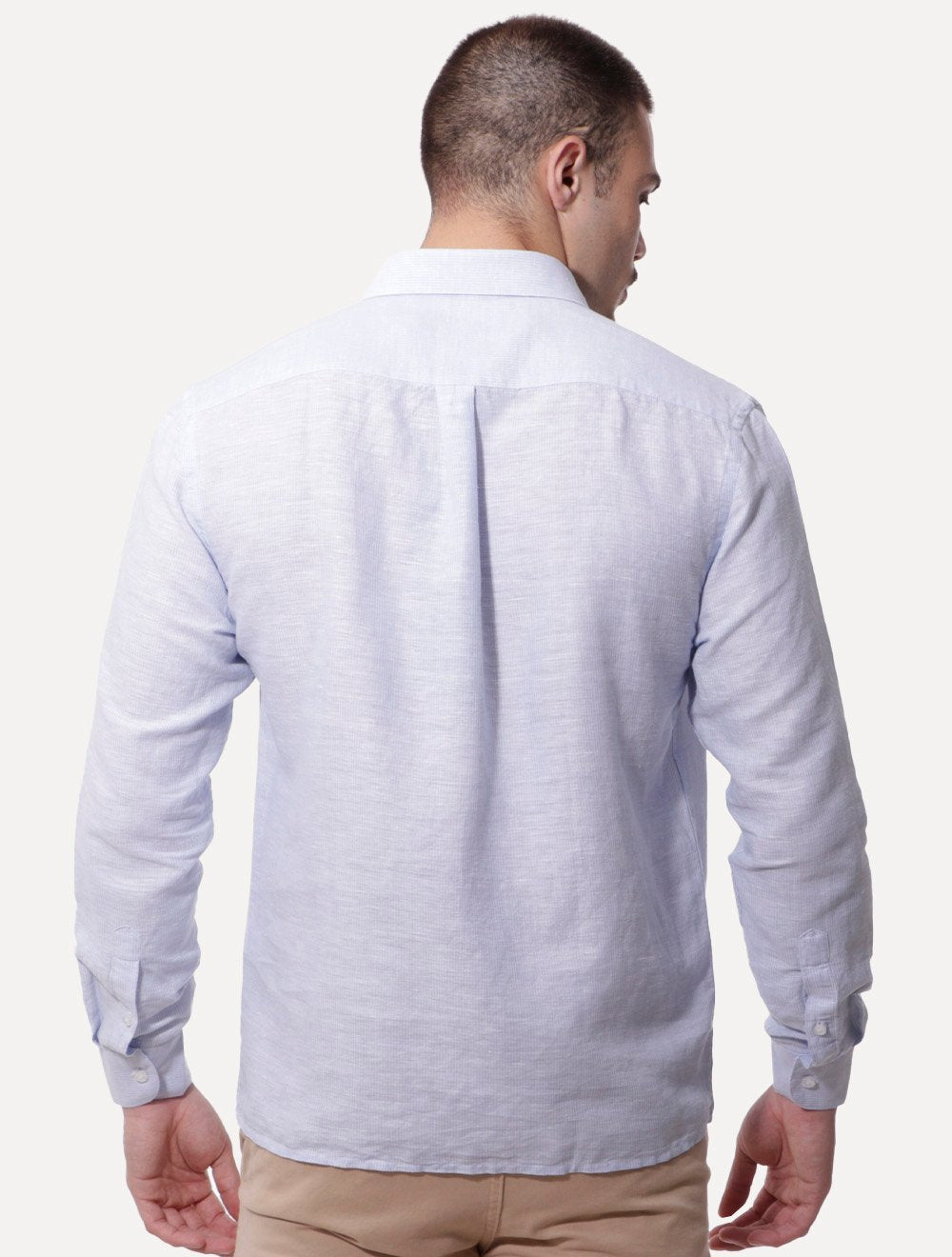 Camisa Ellus Masculina Linen Lighthouse Stripe Italian Classic Azul Claro