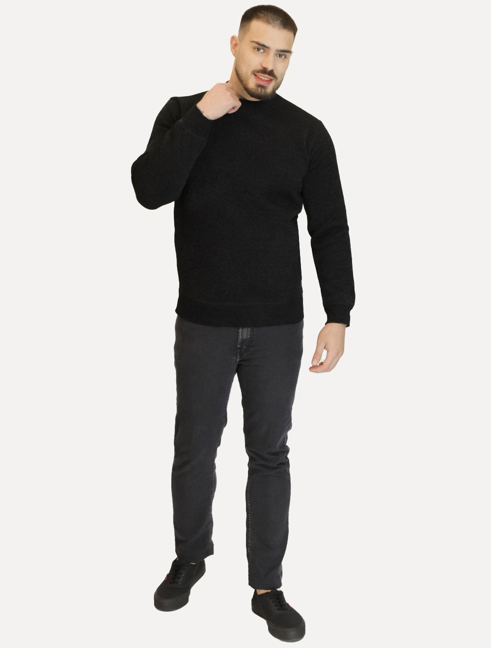 Suéter Masculino Slim Gola Média Preto Mescla