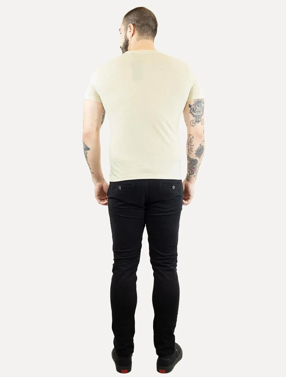 Camiseta Individual Slim Malha Linho Estampa Cáqui Claro Mescla