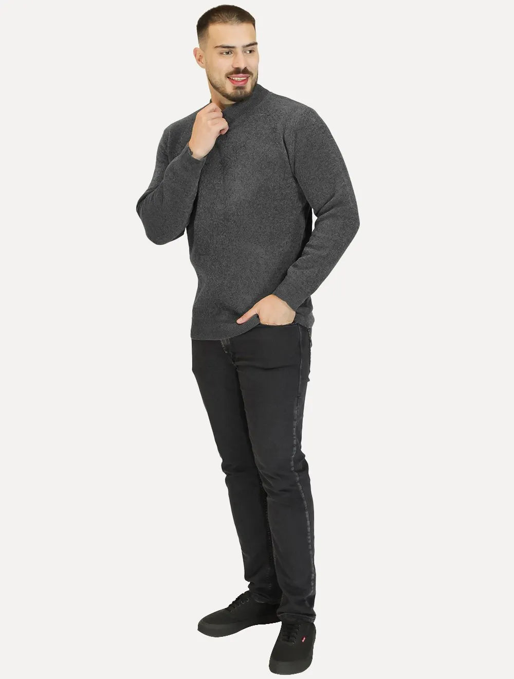 Suéter Masculino Slim Gola Média Grafite Mescla