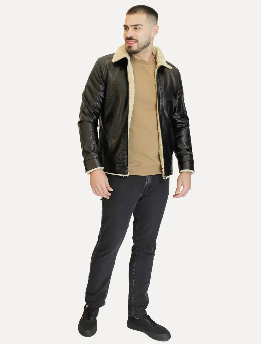 Jaqueta Dixen Masculina Sherpa PU Preta
