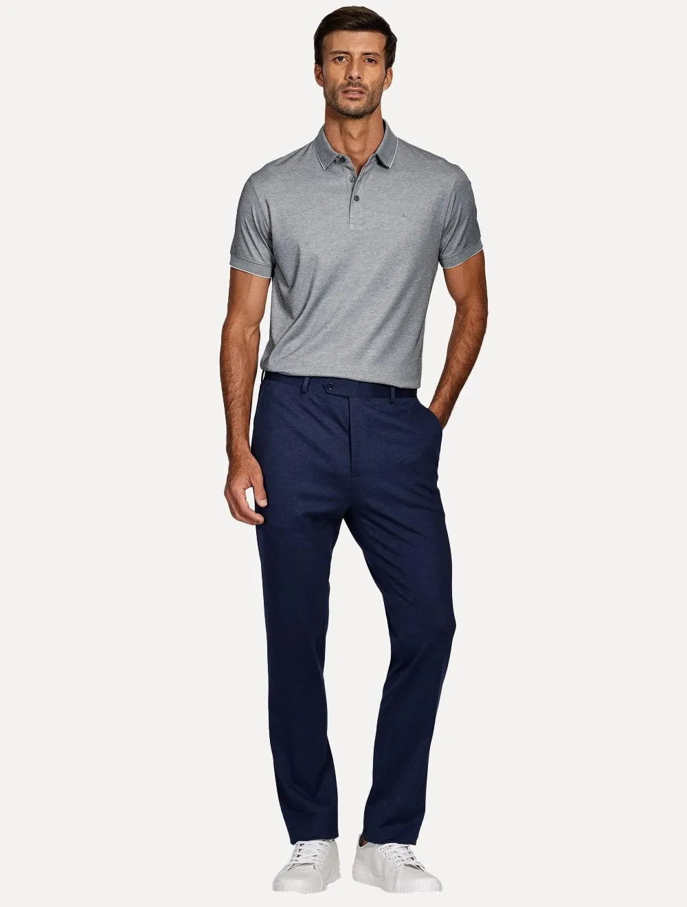 Polo Aramis Masculina Interlock Pima Maquinetada Azul Marinho