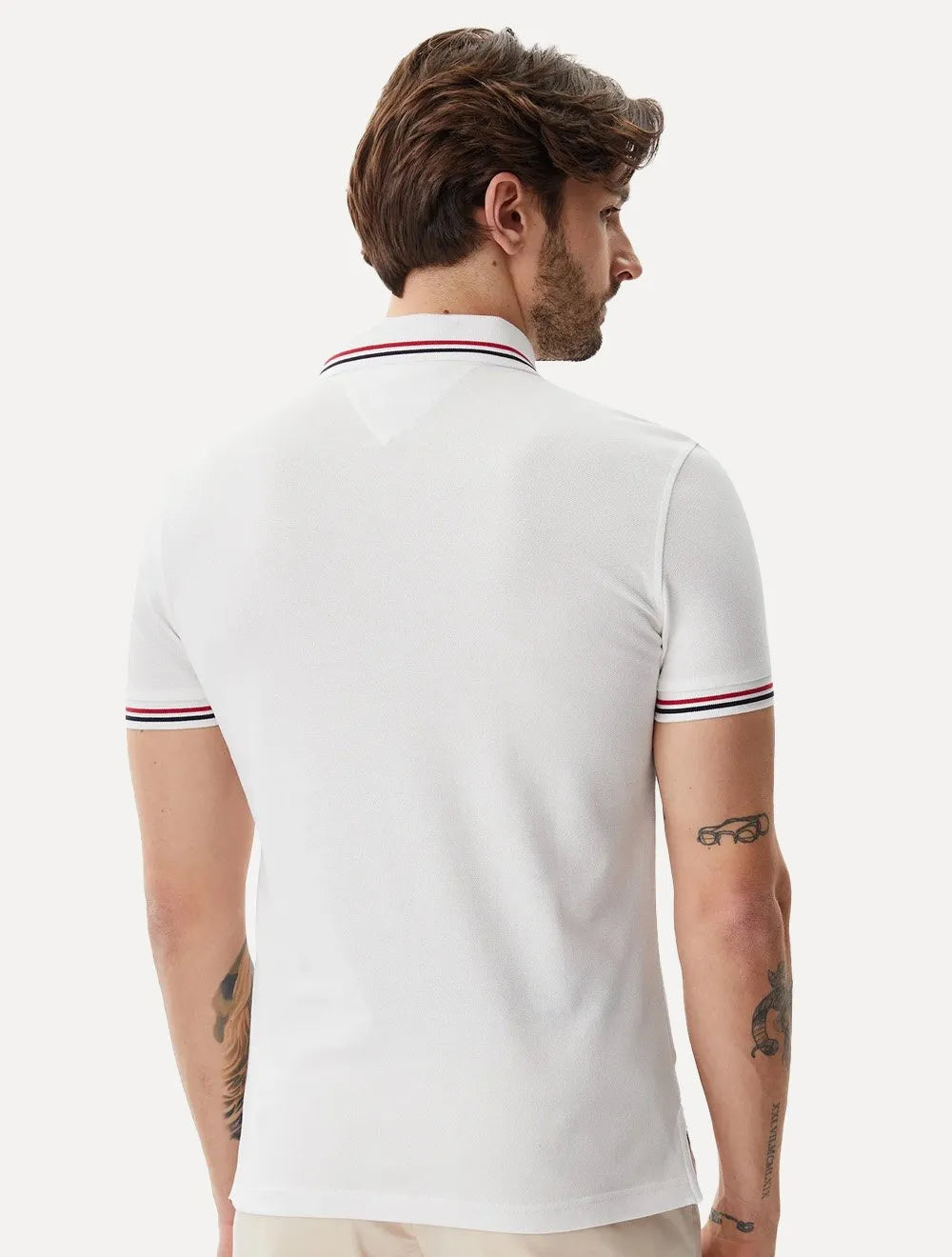 Polo Tommy Hilfiger Masculina Slim Tipped Collar Branca