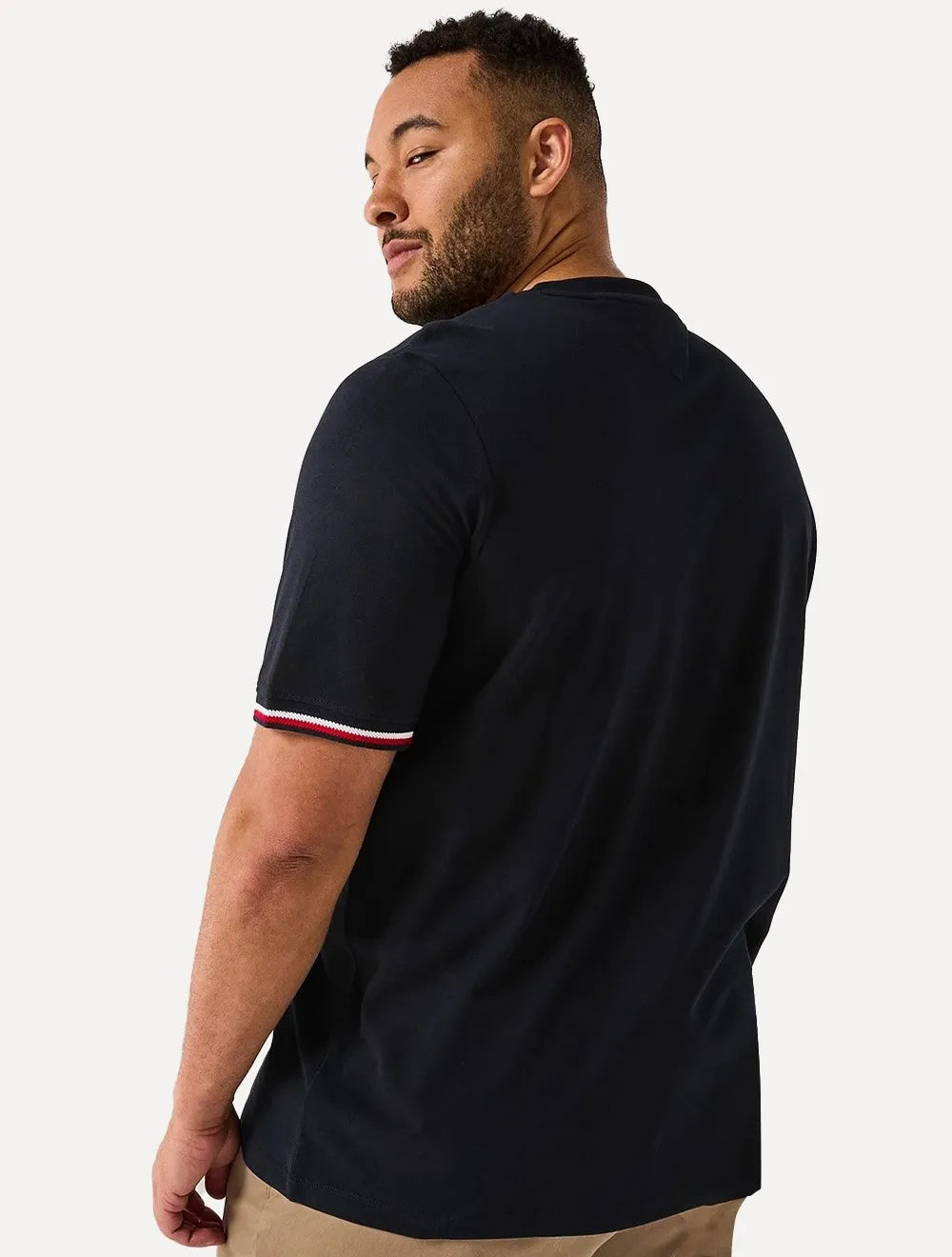 Camiseta Tommy Hilfiger Masculina Plus Size Piquet Global Stripe Cuff Marinho