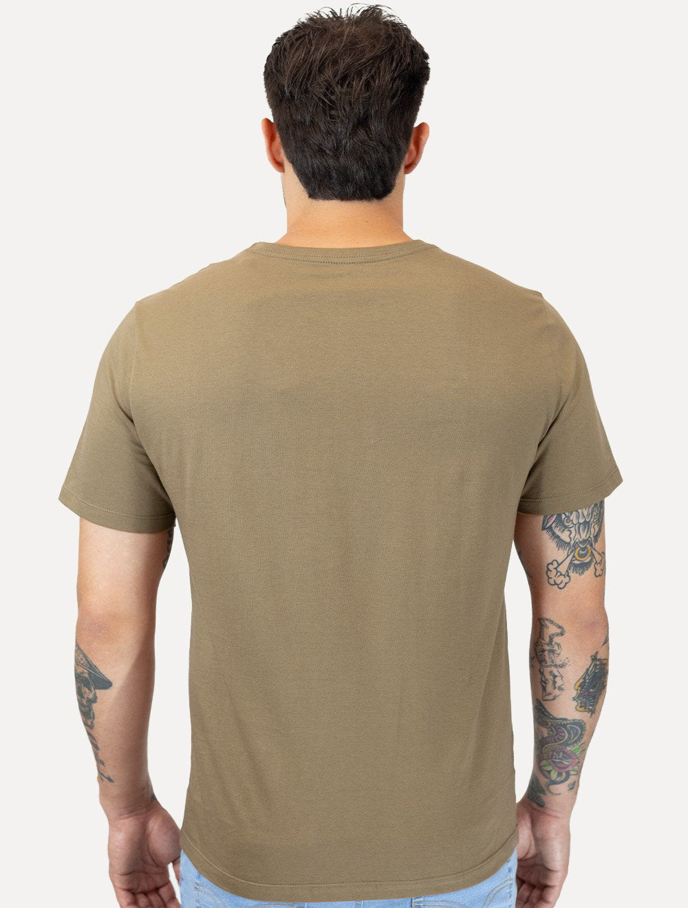 Camiseta Dudalina Masculina Essentials Modal Logo Marrom Claro