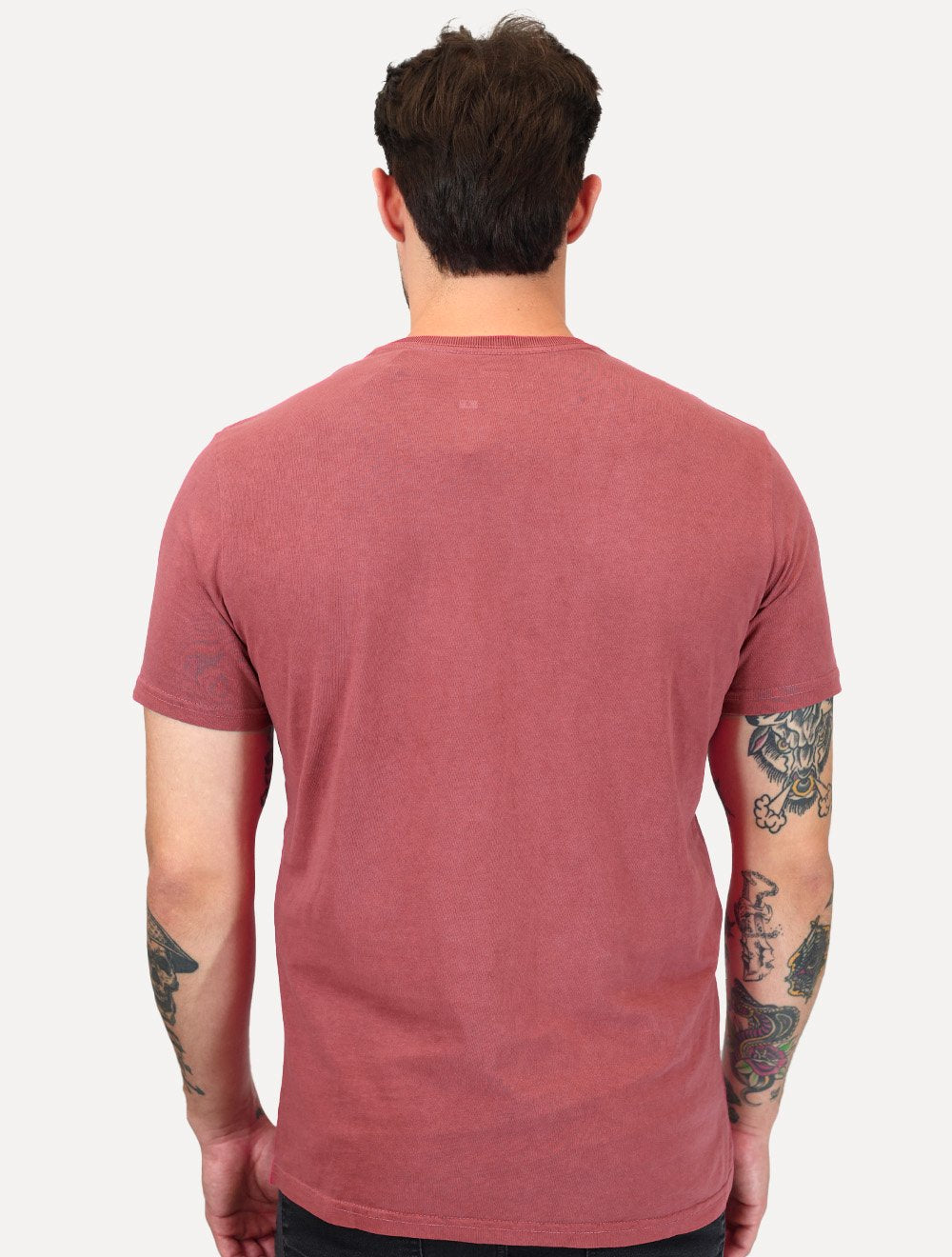Camiseta King & Joe Masculina Estonada Basic Dark Small Logo Bordô