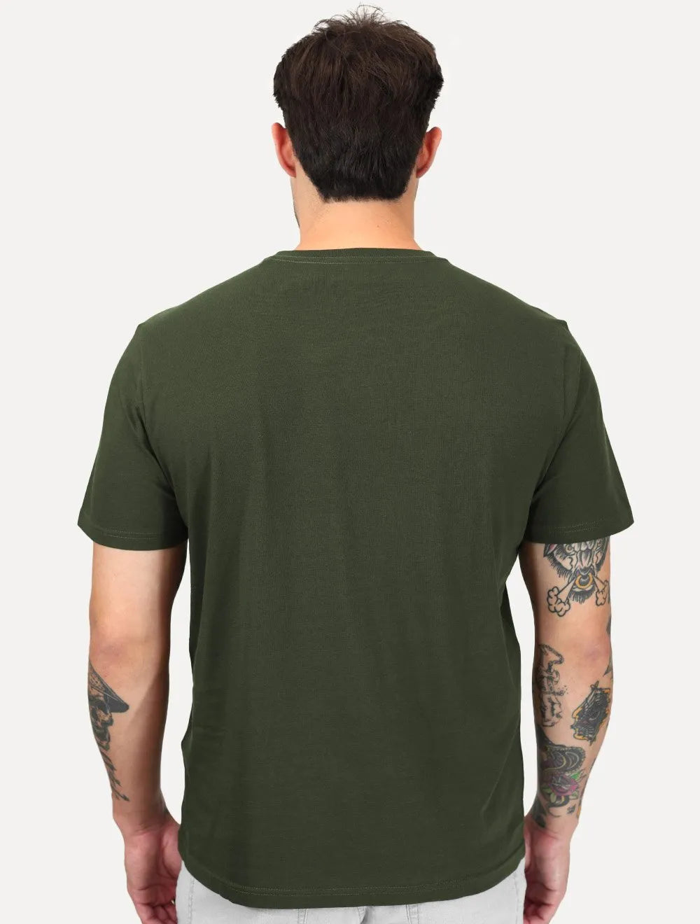 Camiseta Calvin Klein Jeans Masculina CK Bordado Peito Verde Militar