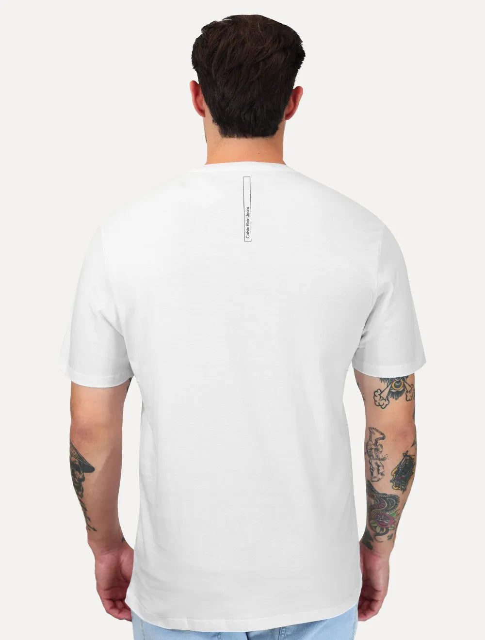 Camiseta Calvin Klein Jeans Masculina Meia Malha Logo Flow Branca