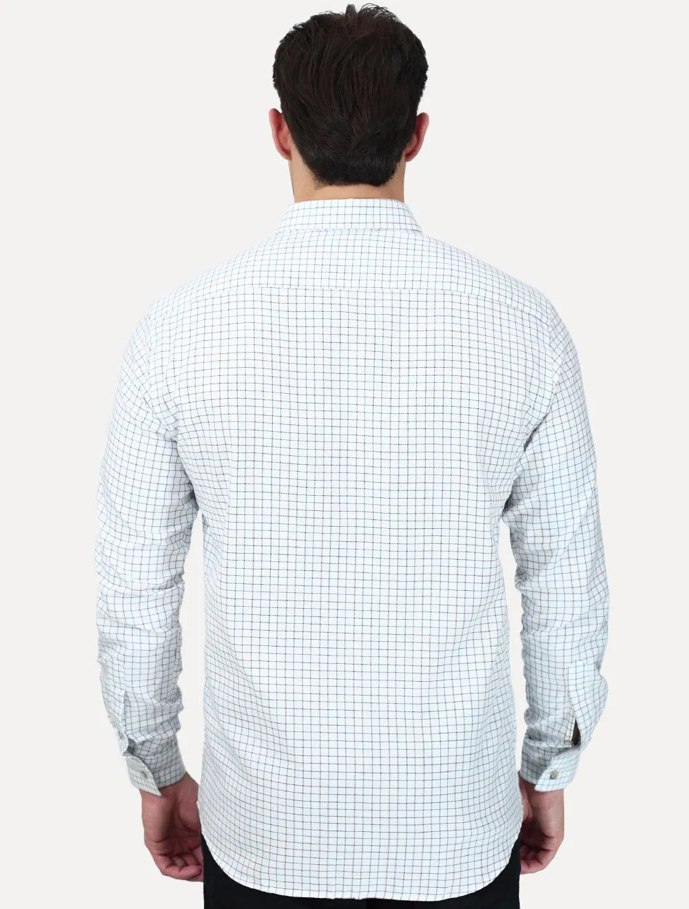 Camisa Dudalina Masculina Slim Superfine Cotton Xadrez Grid Branca