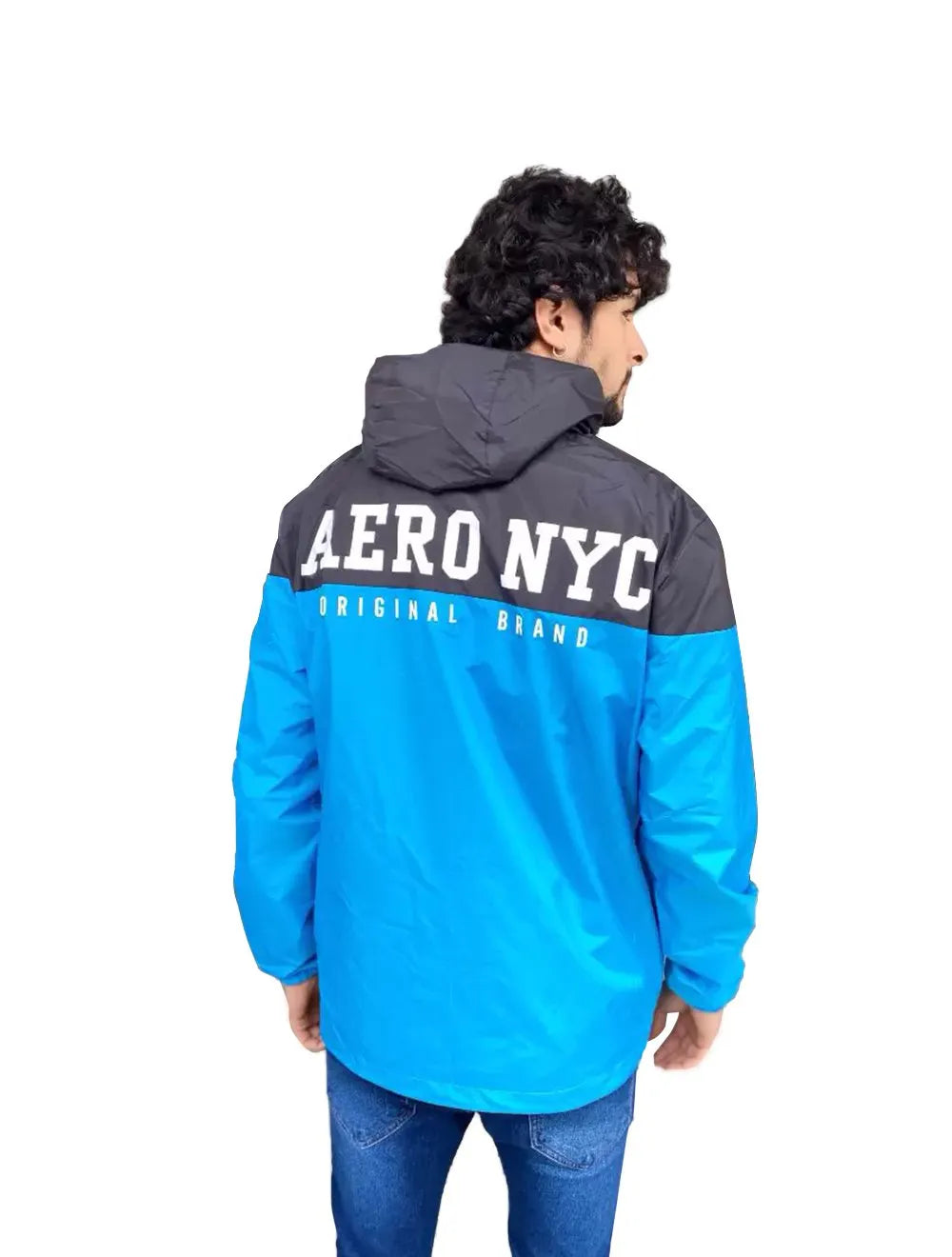 Jaqueta Aeropostale Masculina Corta-Vento Lettering Duo Azul Claro/Preto
