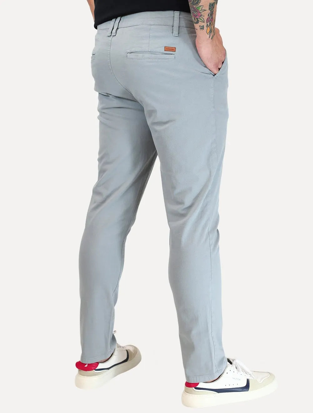Calça Dudalina Masculina Sarja Slim Faca Color Cinza Claro
