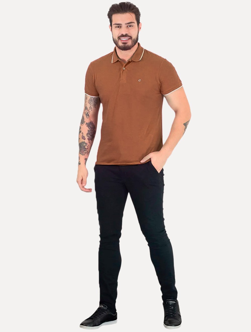 Polo Colcci Masculina Piquet Slim Light Logo Marrom