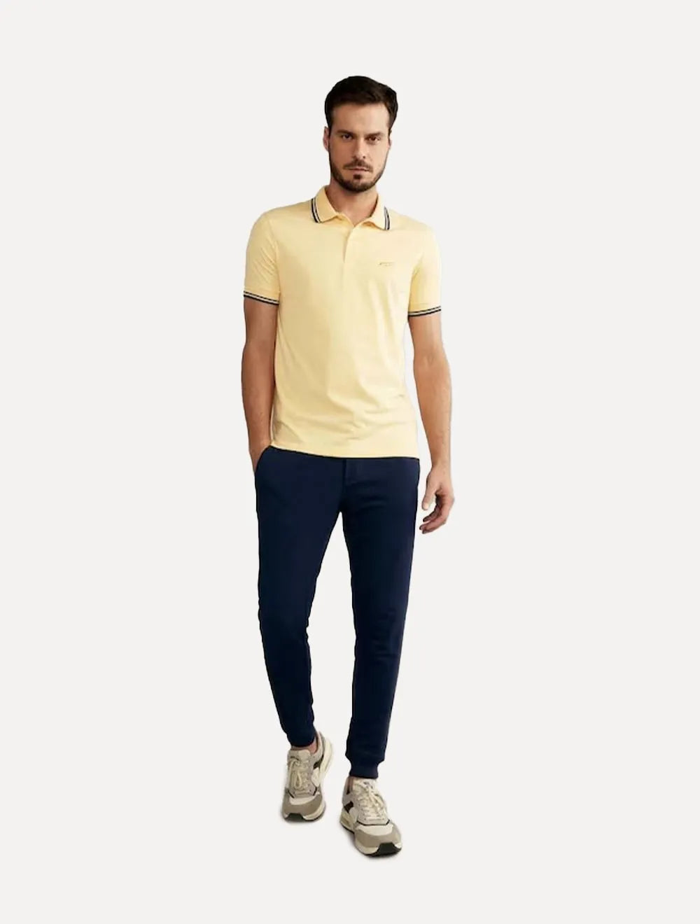 Polo King & Joe Masculina Piquet Slim Friso Bandeira Amarelo Claro