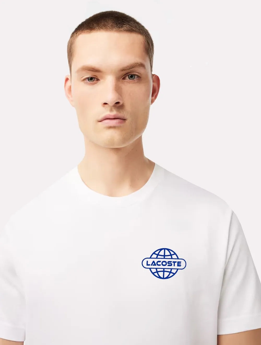 Camiseta Lacoste Masculina Regular Fit Blue Worldwide Branca