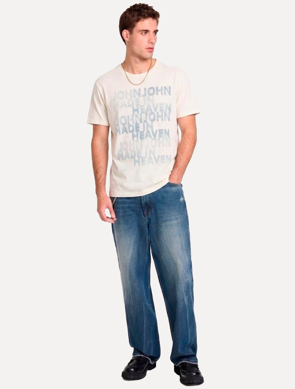 Camiseta John John Masculina Slim Fit Downtown Off White