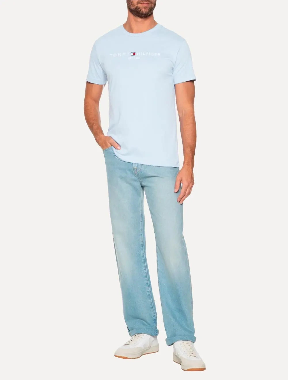 Camiseta Tommy Hilfiger Masculina Core Logo Tee Azul Gelo