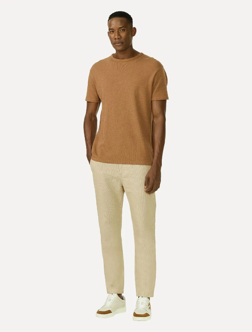 Calça Foxton Masculina Linho Nice Listrada Cáqui