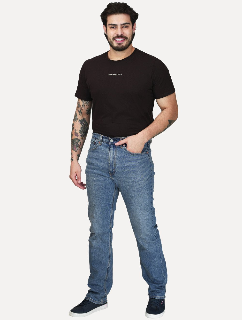 Calça Levis Jeans Masculina 505 Regular Stretch Hint Of Cool Azul Médio