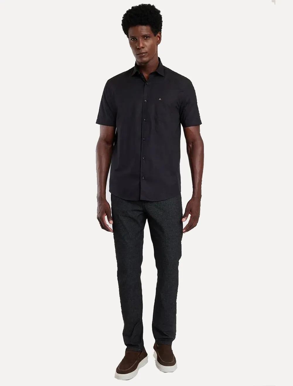 Camisa Aramis Masculina Manga Curta Tricoline Stretch Pocket Preta