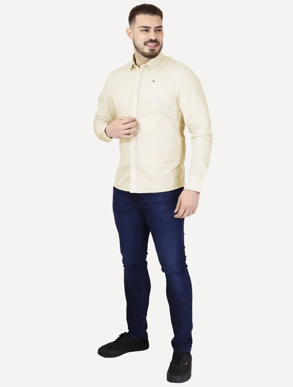 Camisa Tommy Jeans Masculina Slim Original Stretch Areia