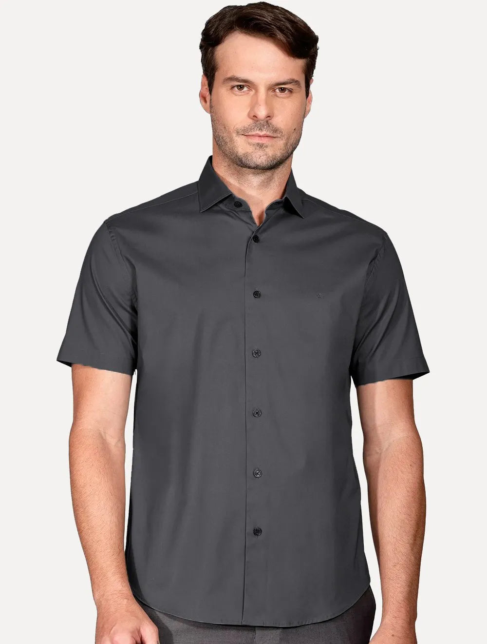 Camisa Aramis Masculina Manga Curta Slim Stretch Tricoline Chumbo