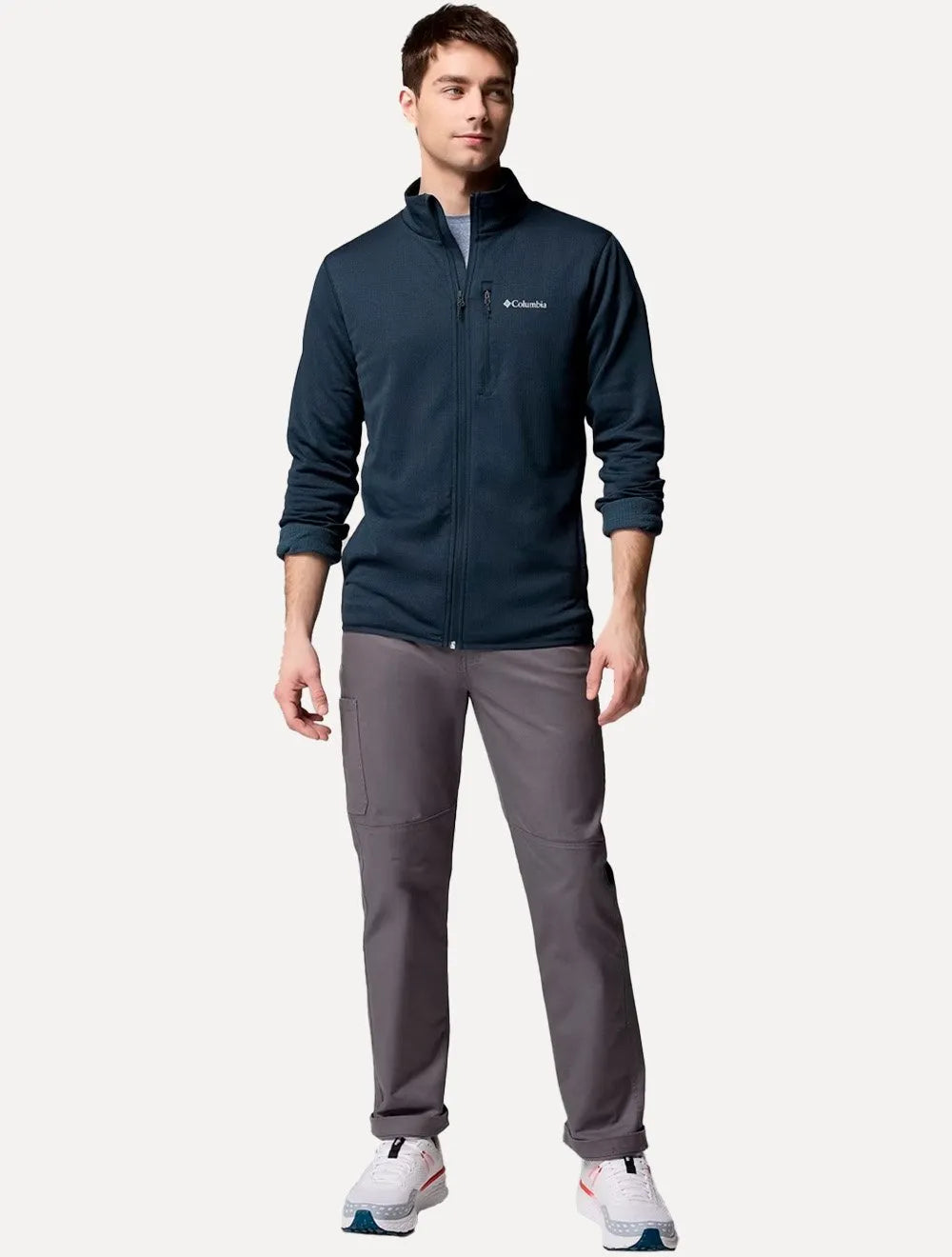 Jaqueta Columbia Masculina Fleece Hike Grid Full Zip Azul Marinho