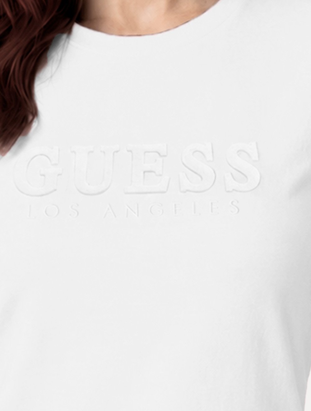Camiseta Guess Feminina Bold Cursive Embossed Logo Branca