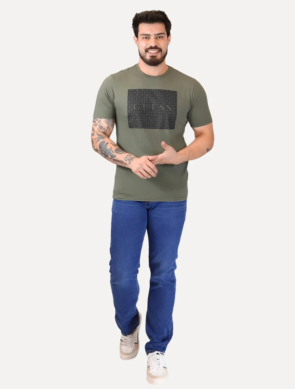 Camiseta Guess Masculina Los Angeles Rubber Logo Block Verde