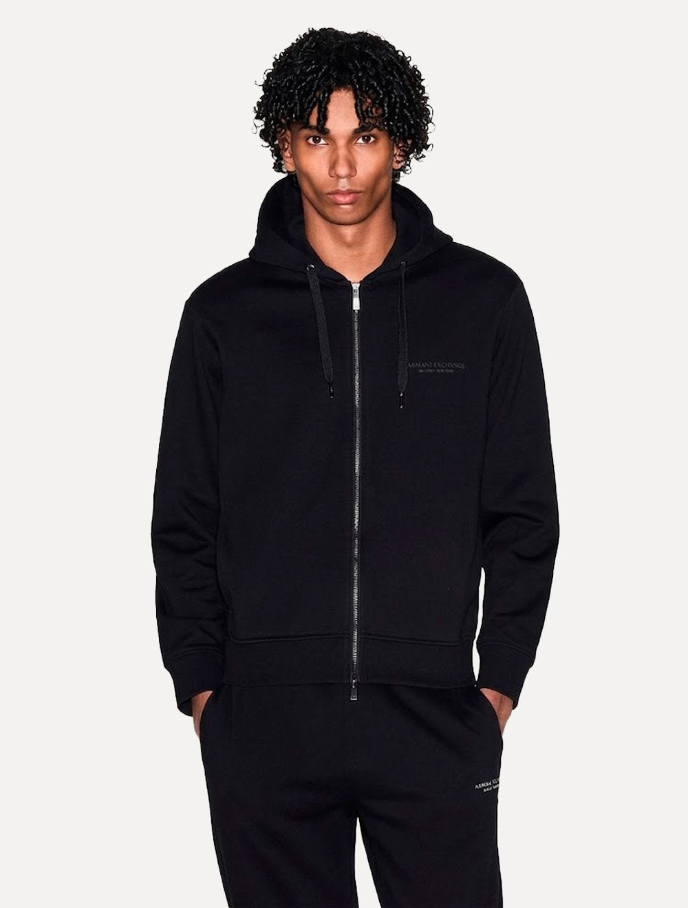 Moletom Armani Exchange Masculino Com Capuz Full Zip Subtle Logo Preto