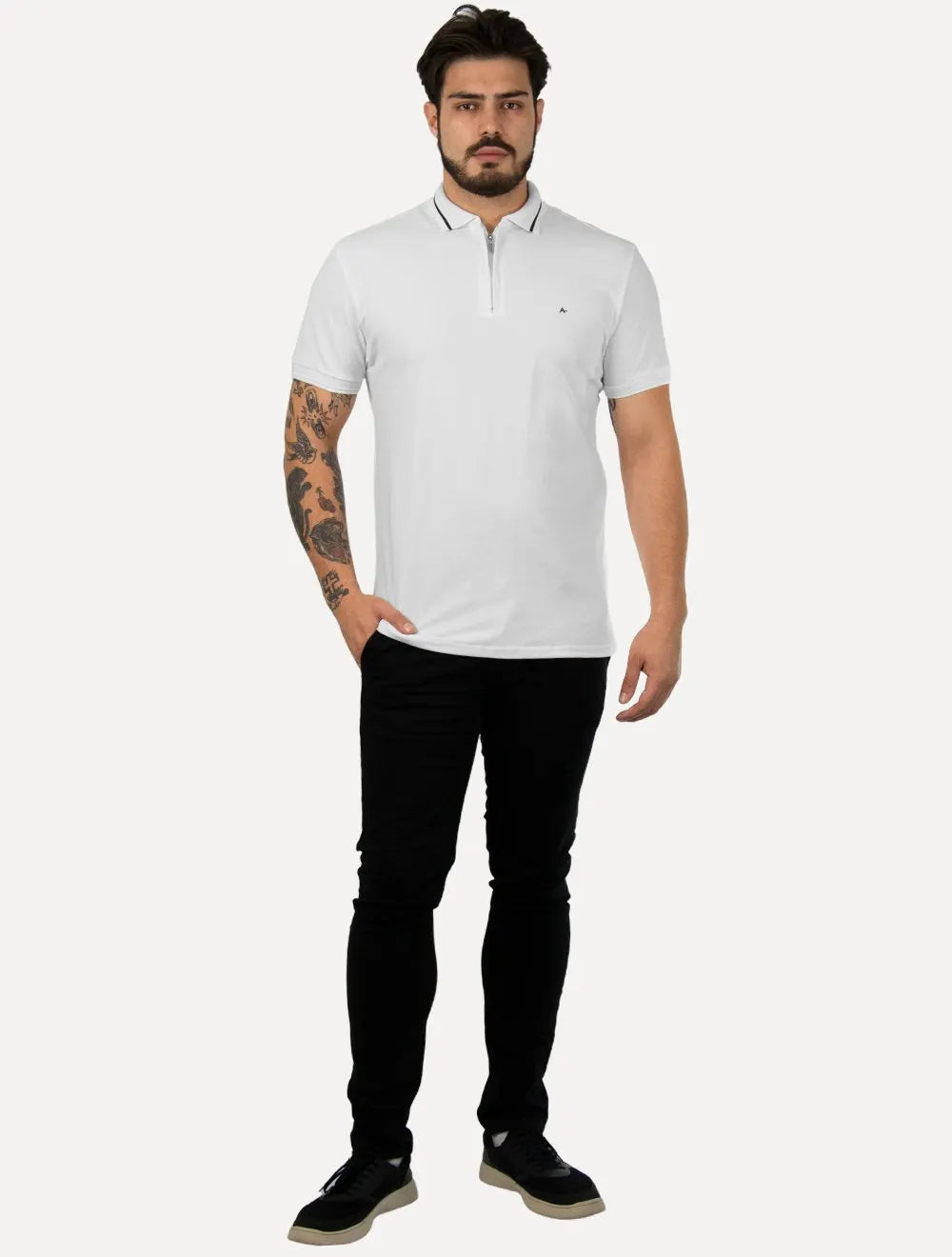 Polo Aramis Masculina Piquet New Classic Zíper Branca