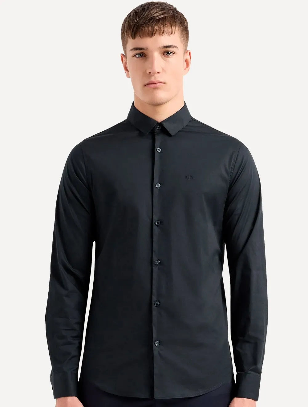 Camisa Armani Exchange Masculina Cotton Slim Fit Mono Logo Azul Marinho