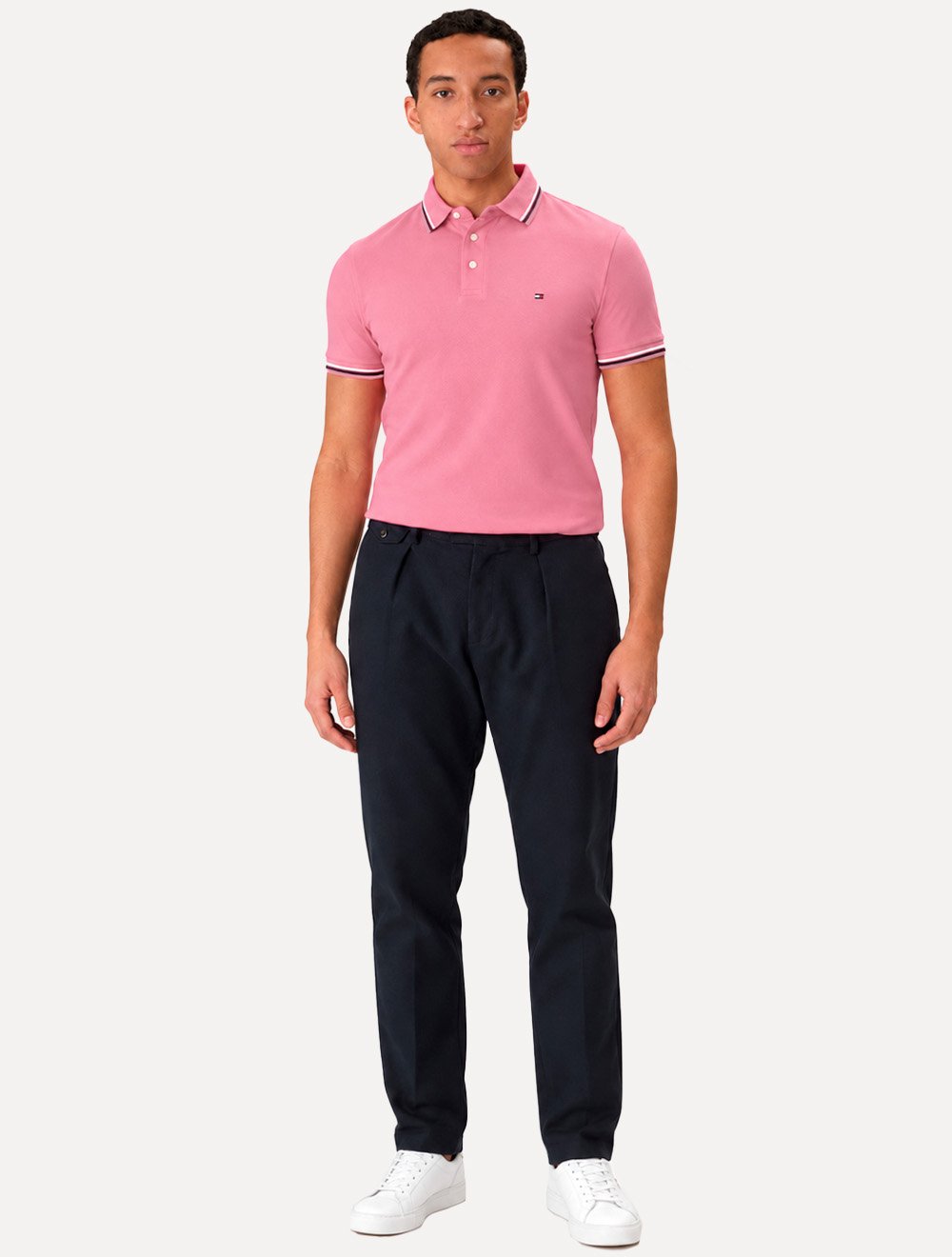Camisa Polo Tommy Hilfiger Masculina Slim Malha Liquid Cotton Tipped Seasonal Rosa