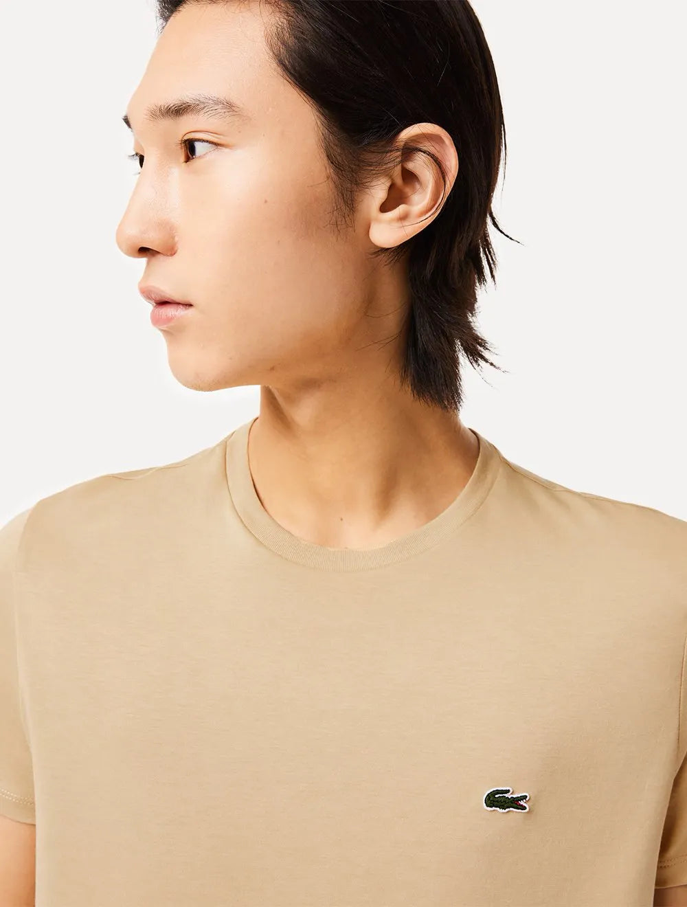 Camiseta Lacoste Masculina Classic Pima Cotton Logo Cáqui Médio