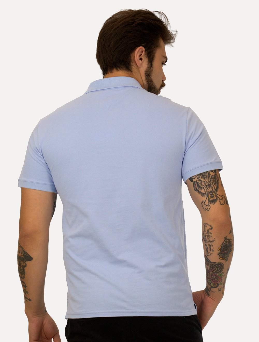 Polo Tommy Jeans Masculina Regular Corp Chest Azul Claro