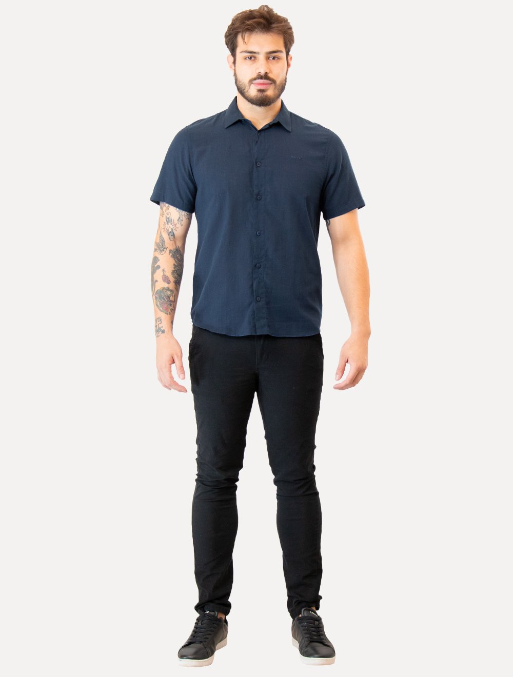 Camisa Colcci Masculina Manga Curta Relax Logo Azul Marinho