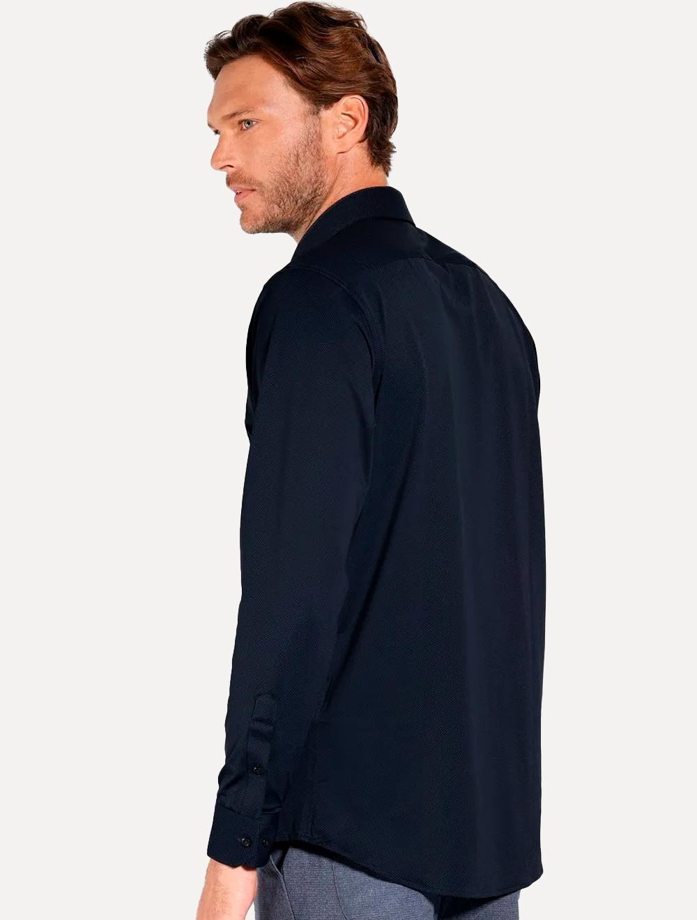 Camisa Aramis Masculina Slim Tricoline Liso Stretch Azul Marinho