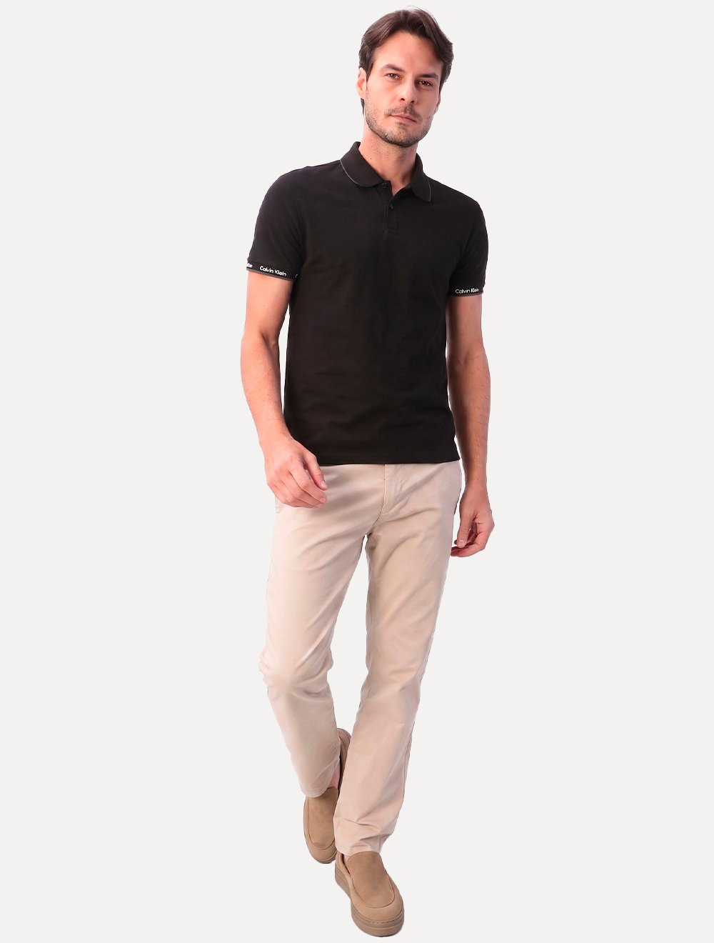 Polo Calvin Klein Masculina Piquet Slim Básica Friso Logo Punho Preta
