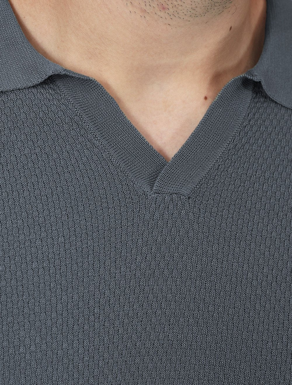 Polo Dixen Masculina Tricot Manga Curta Cinza