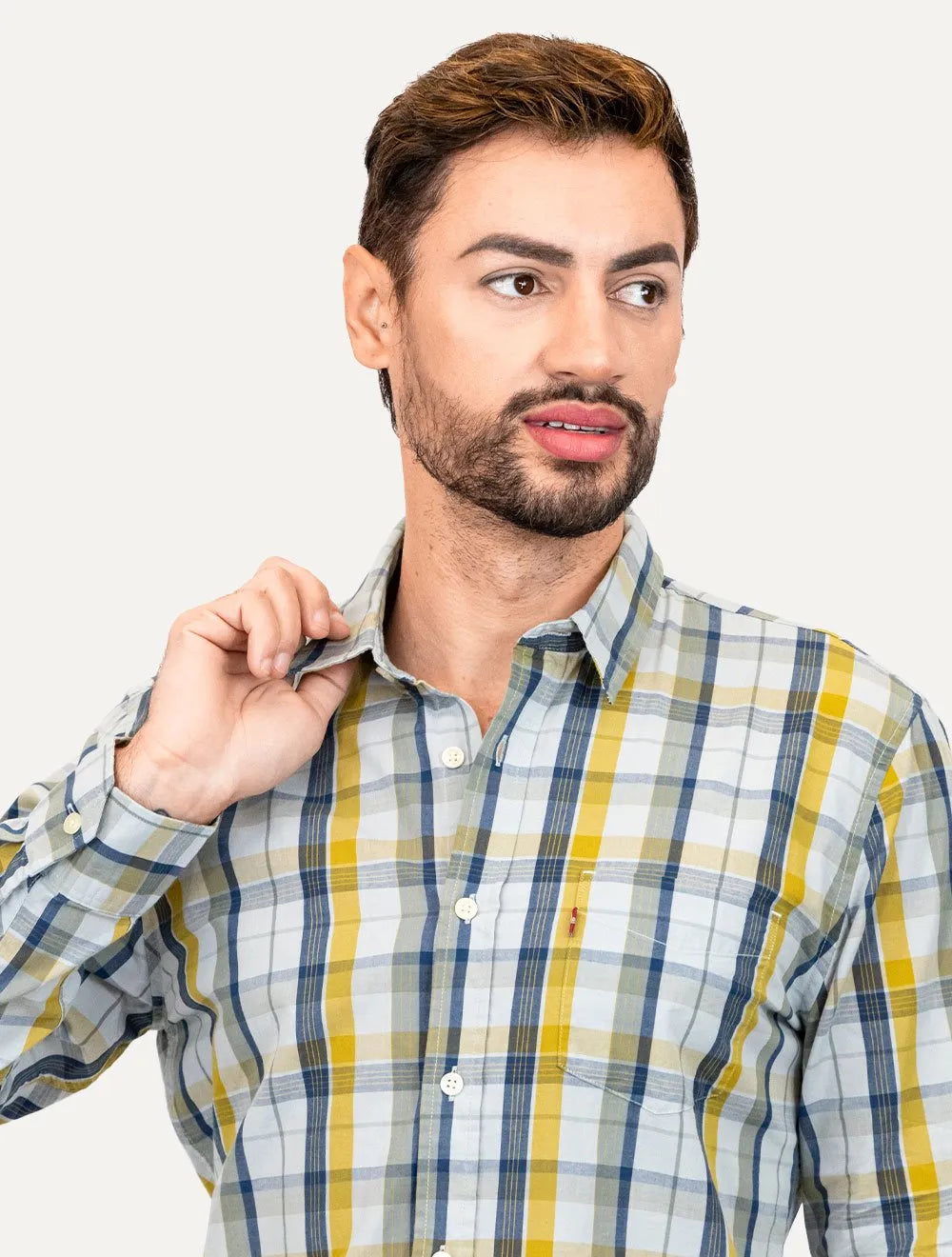 Camisa Levis Masculina Sunset One Pocket Rider Plaid Xadrez Amarelo/Azul