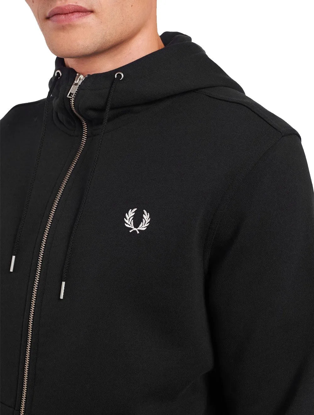 Jaqueta Fred Perry Moletom Masculina Regular Hooded Zip Through Preta