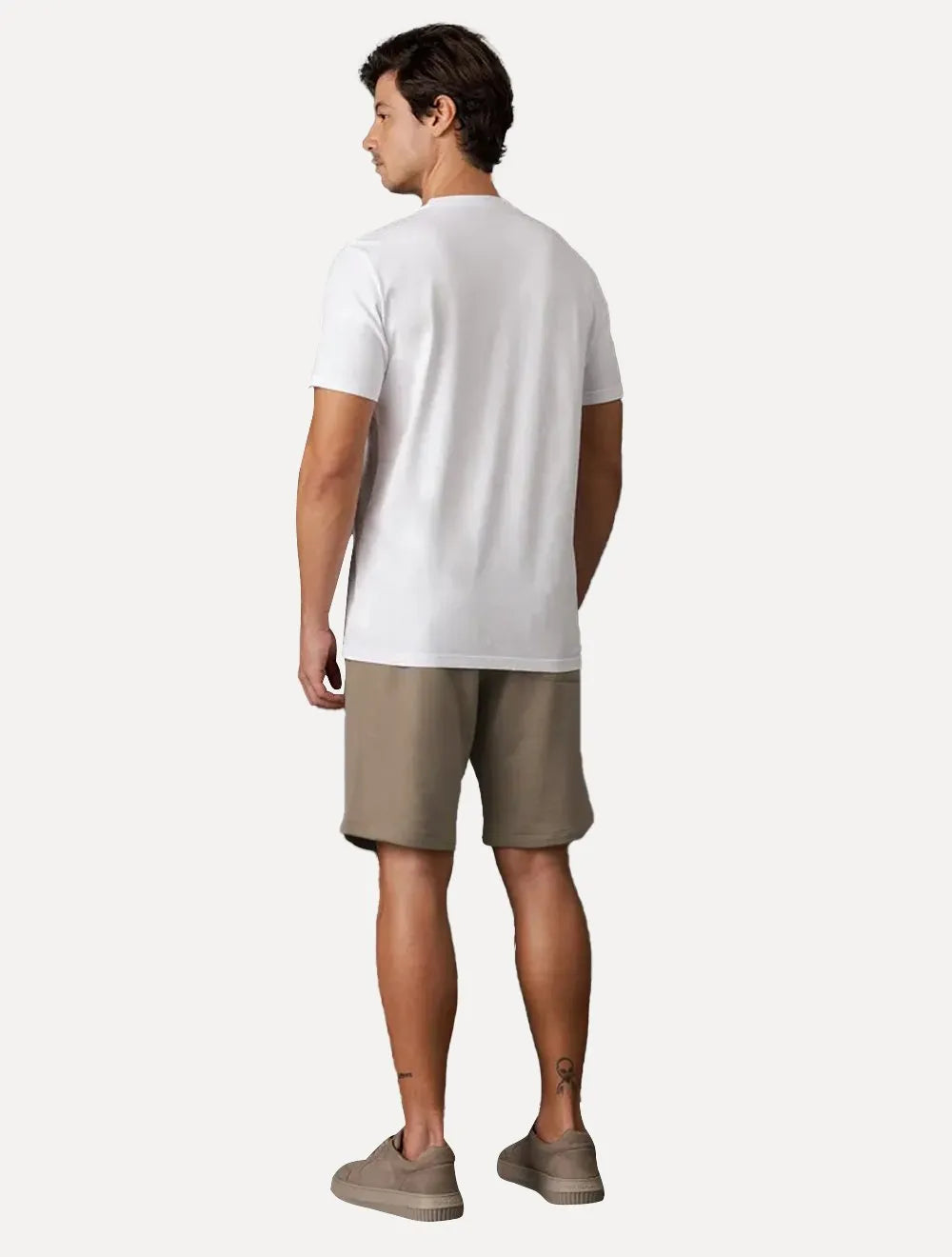 Bermuda Calvin Klein Jeans Moletom Masculina Cadarço RE Issue Cáqui Médio