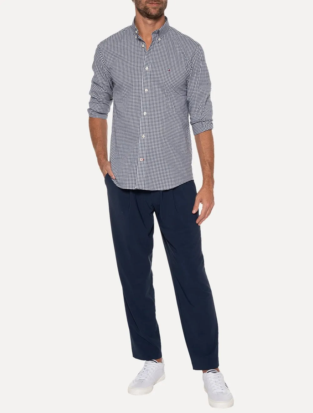 Camisa Tommy Hilfiger Masculina Xadrez Gingham Branca/Marinho