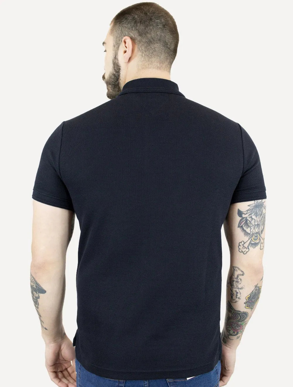 Polo Tommy Hilfiger Masculina Mercerised Jacquard Azul Marinho